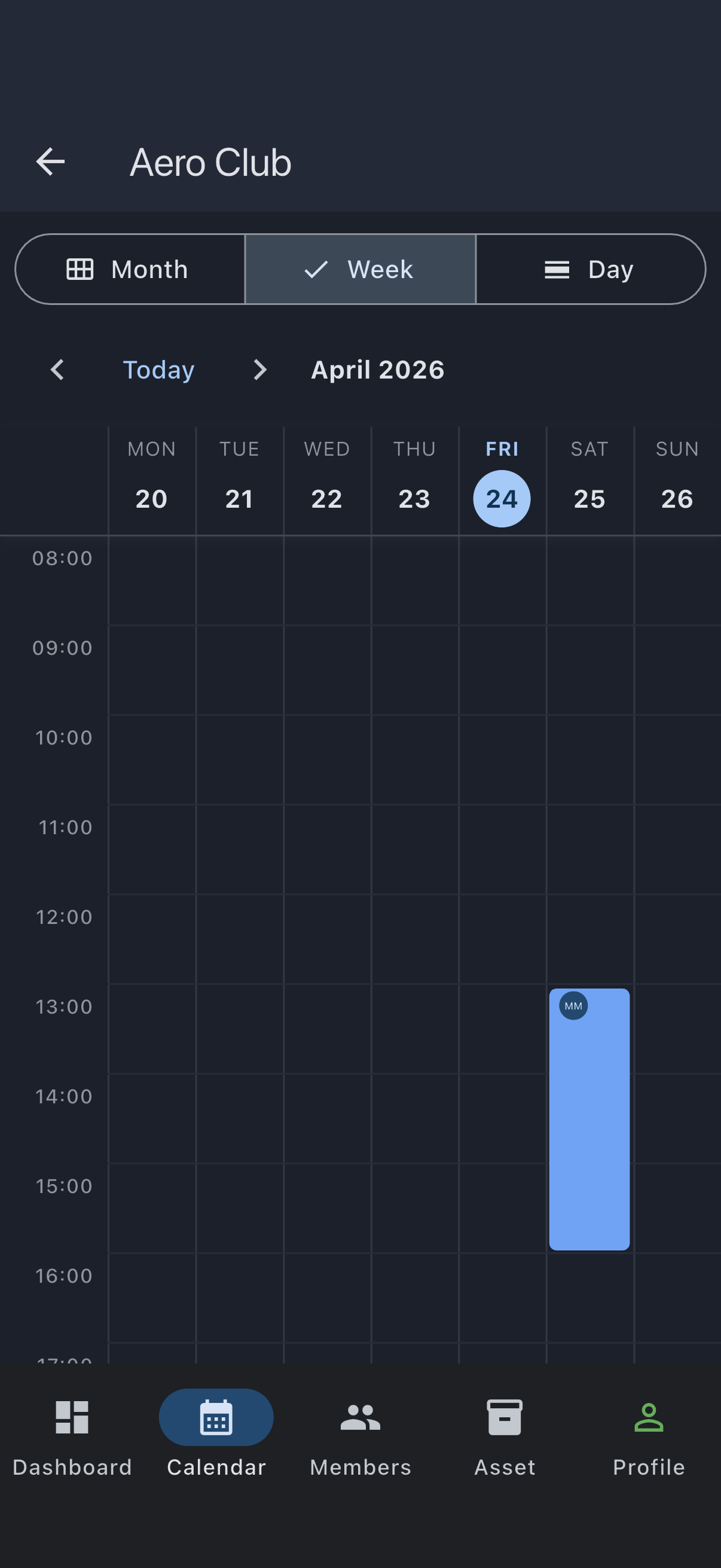 Calendar showing the newly created confirmed booking as a solid block