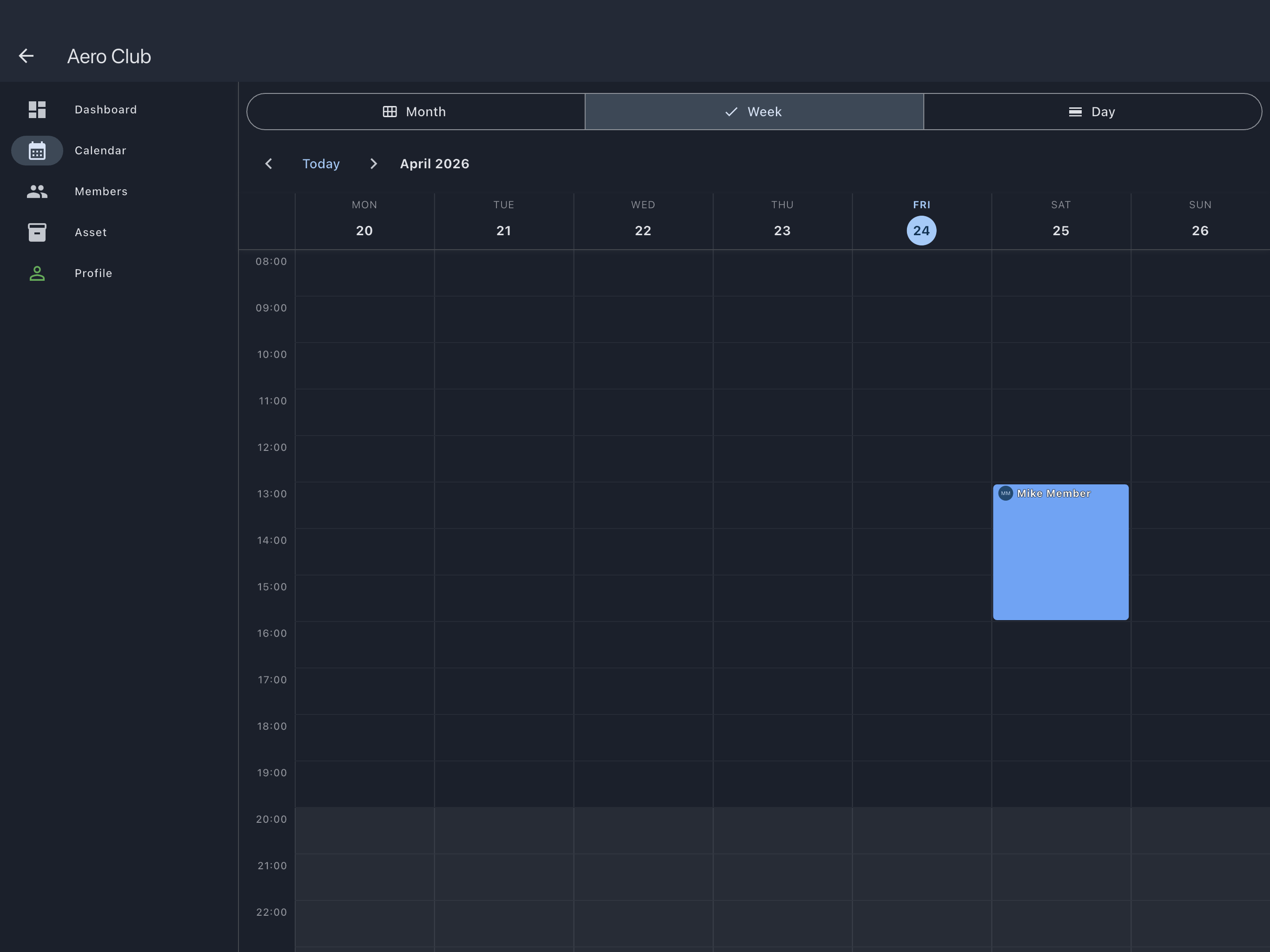 Calendar showing the newly created confirmed booking as a solid block