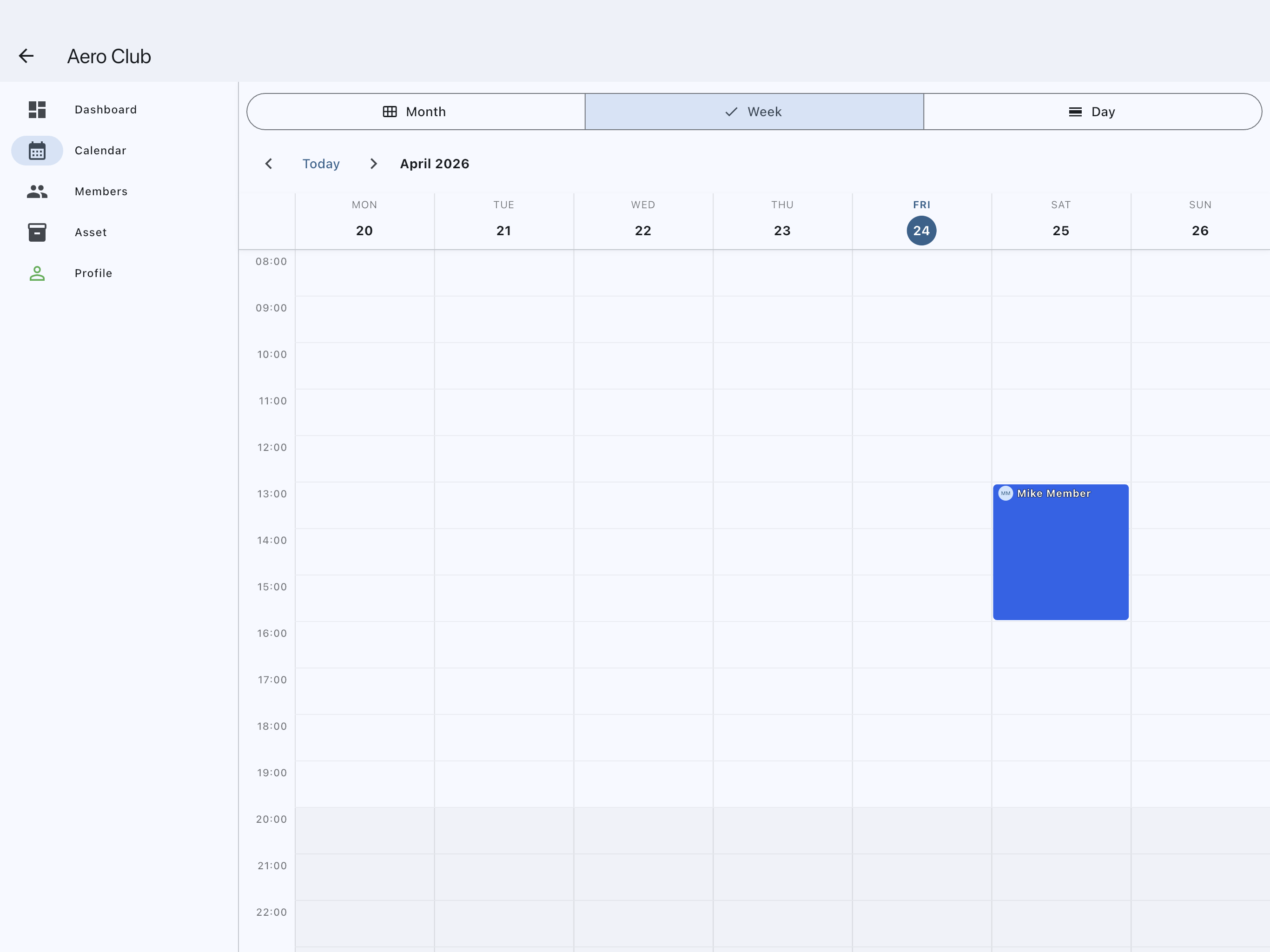 Calendar showing the newly created confirmed booking as a solid block