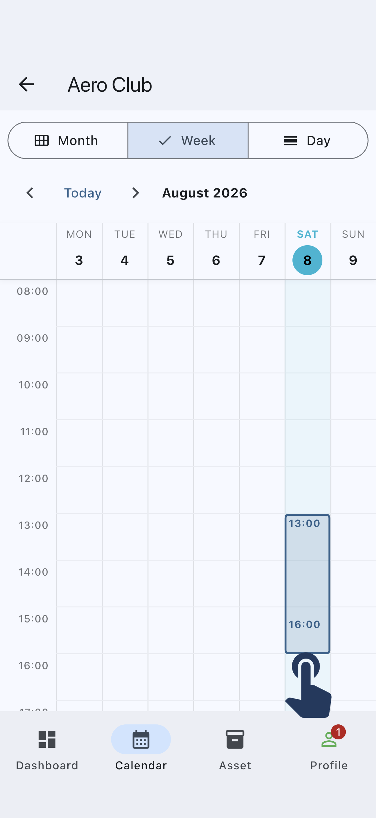 Dragging a time range across Saturday afternoon on the calendar