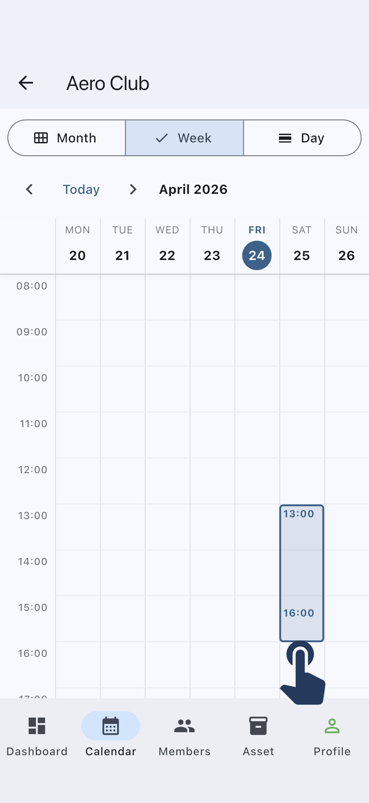 Dragging a time range across Saturday afternoon on the calendar