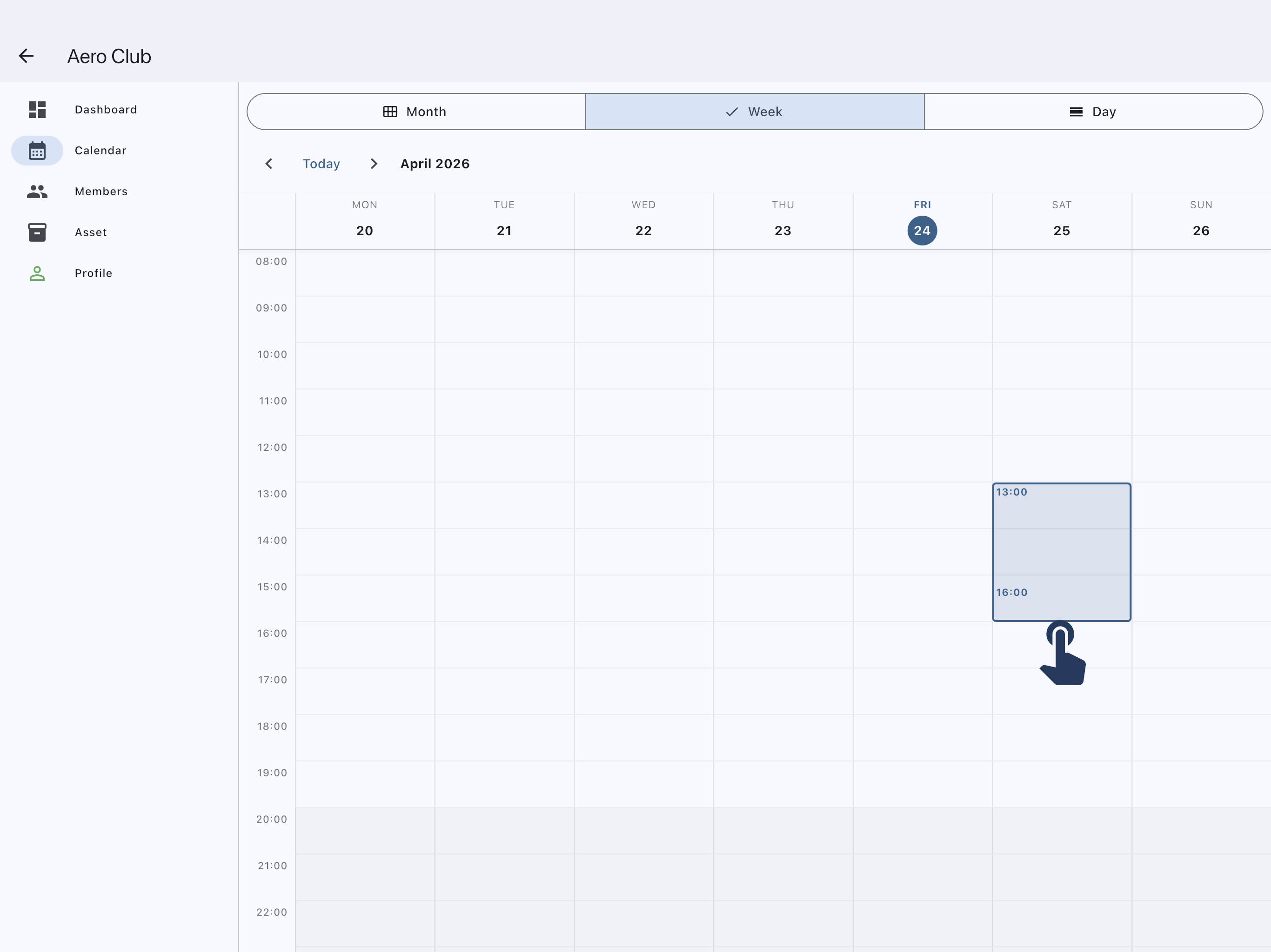 Dragging a time range across Saturday afternoon on the calendar
