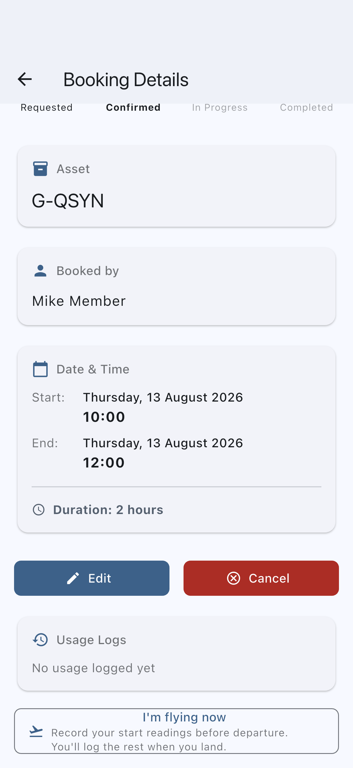 The booking detail screen with the Cancel Booking button at the foot of the screen