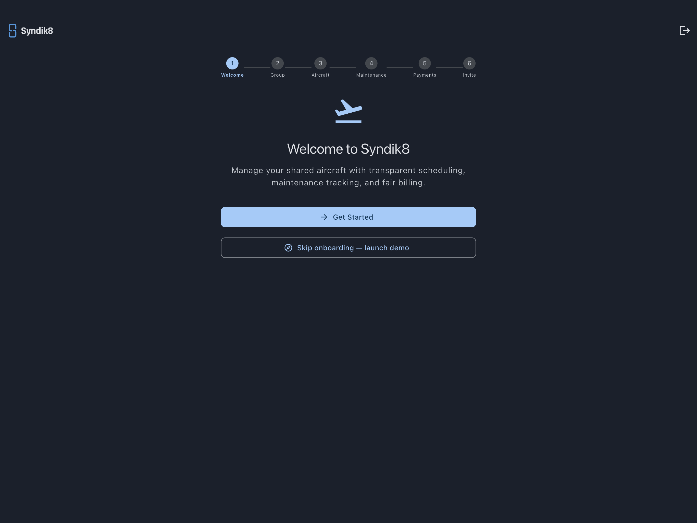 Home screen on a fresh account, prompting you to create or join a syndicate
