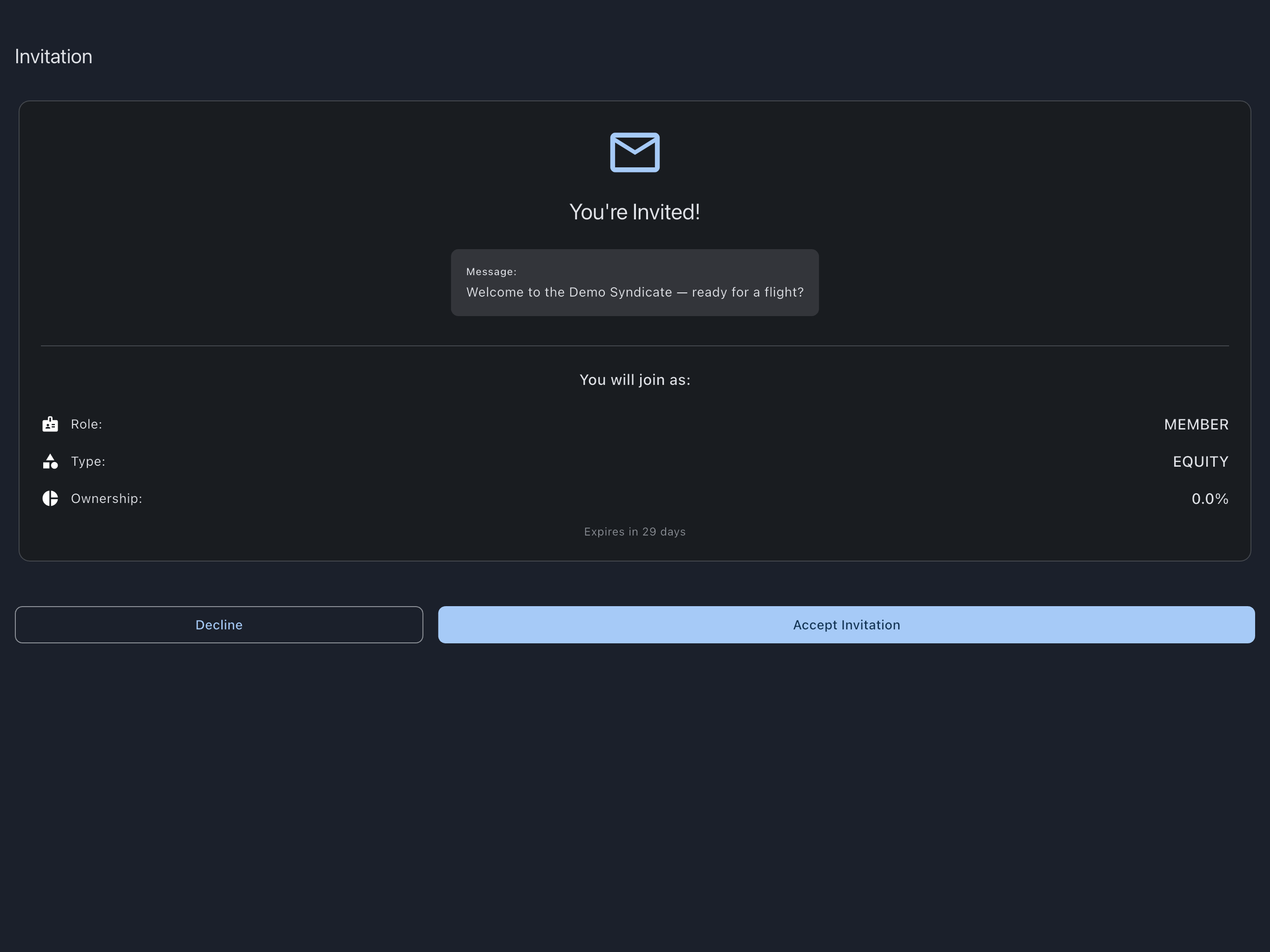 Invitation page for a signed-in user, showing Decline and Accept Invitation buttons
