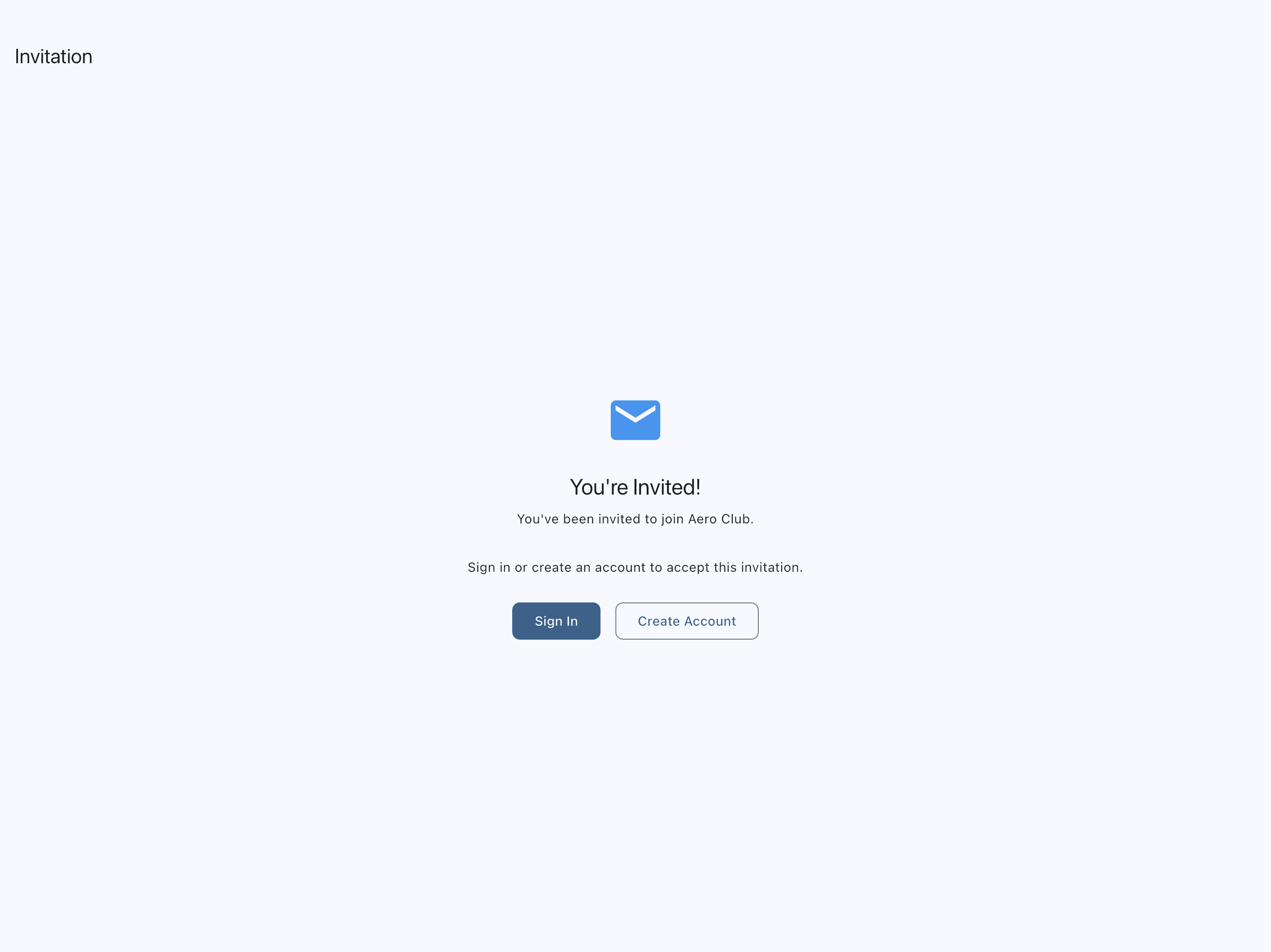 Invitation landing page for a signed-out user, with Sign In and Create Account buttons