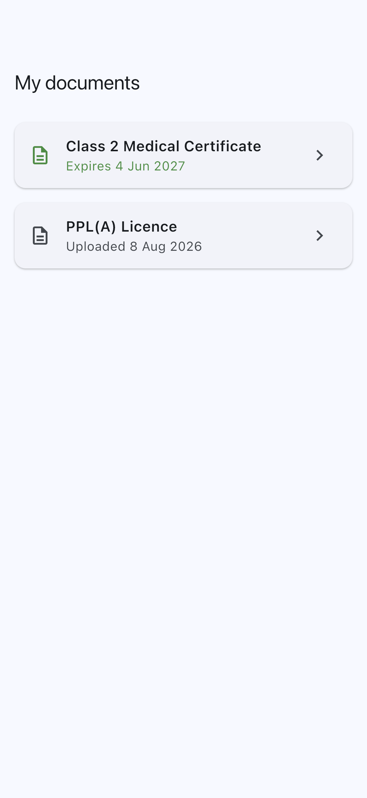 Licence tile showing the title and the date it was uploaded