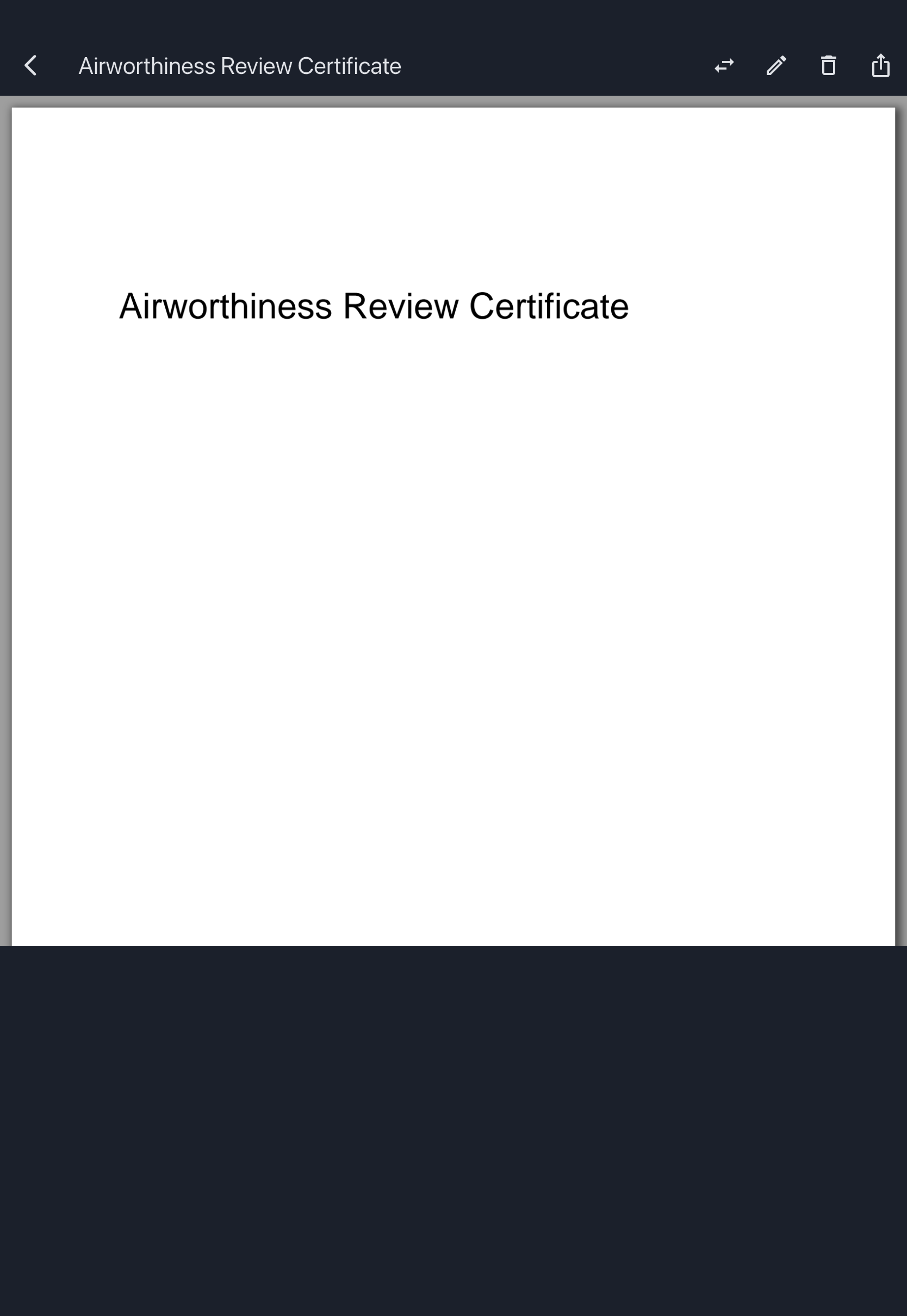 The document viewer for an aircraft document, with Replace on the toolbar