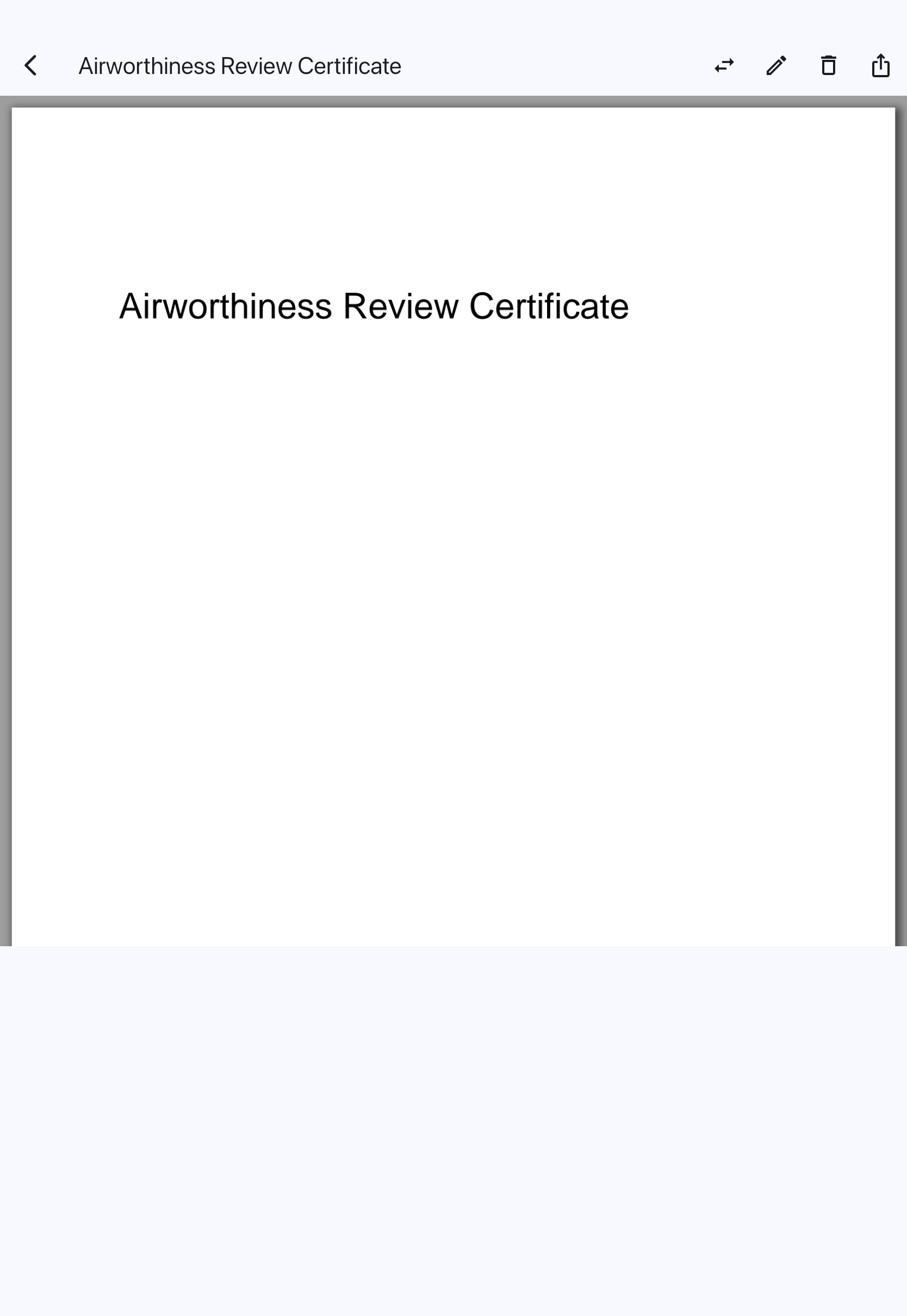 The document viewer for an aircraft document, with Replace on the toolbar