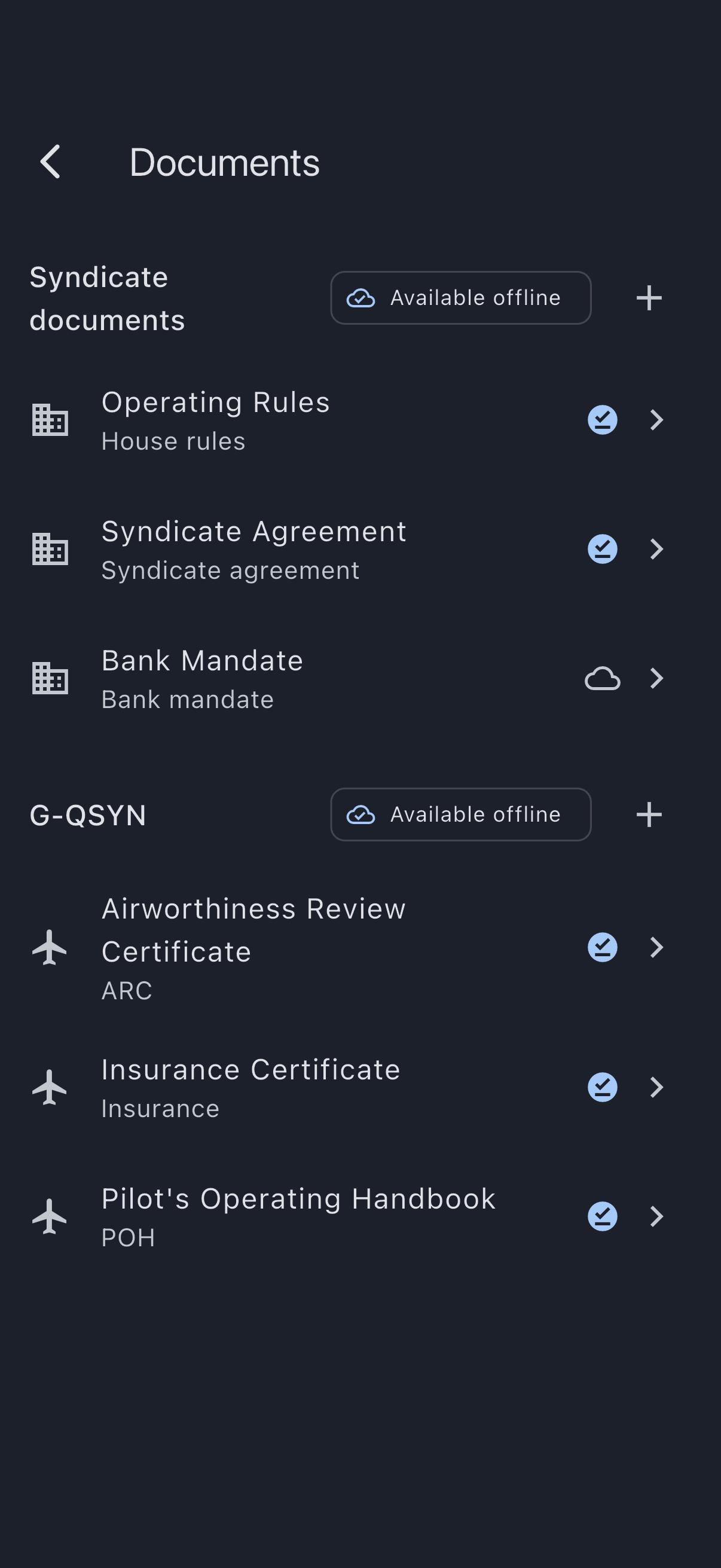Syndicate section showing three uploaded documents: agreement, house rules, mandate