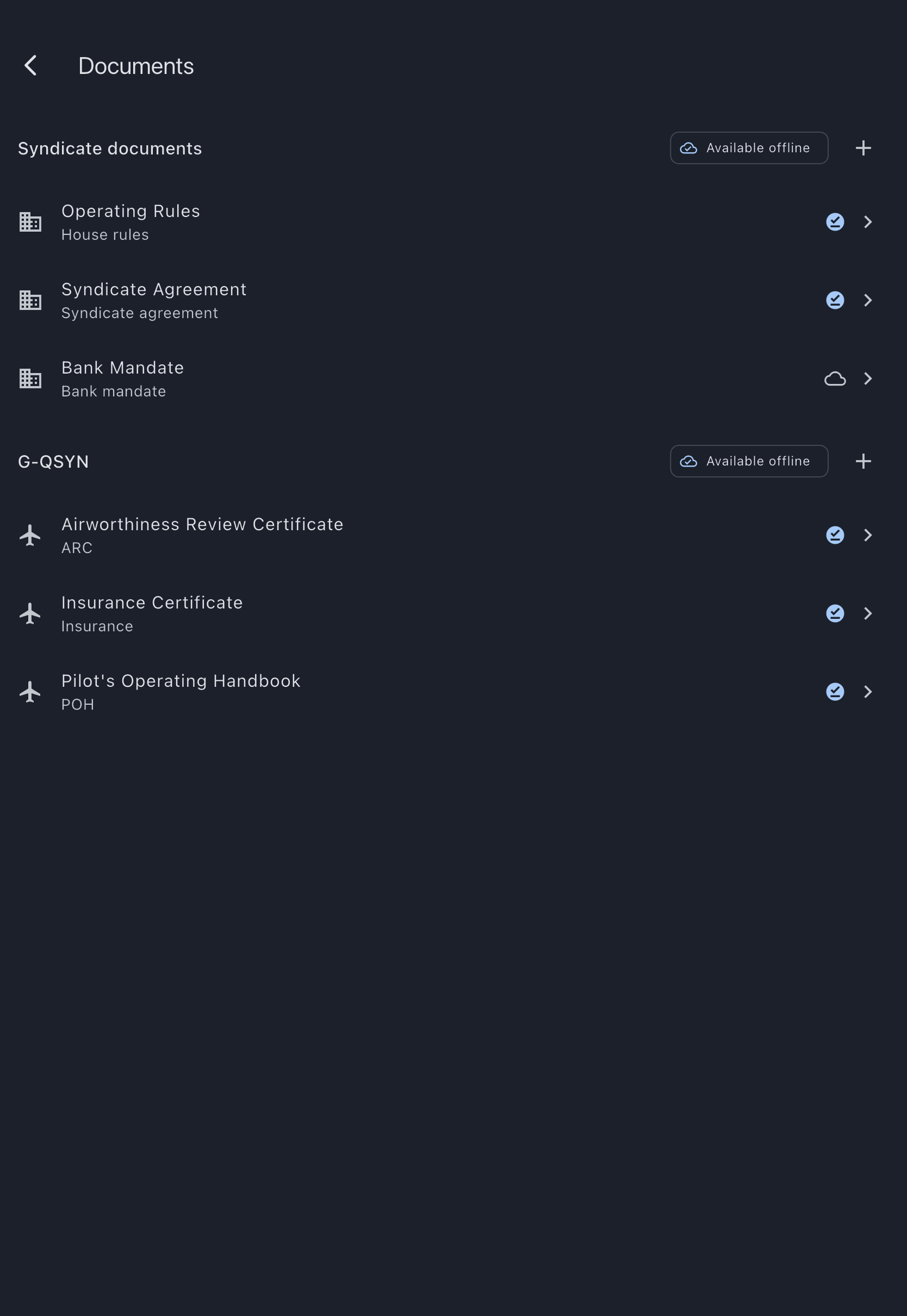 Syndicate section showing three uploaded documents: agreement, house rules, mandate