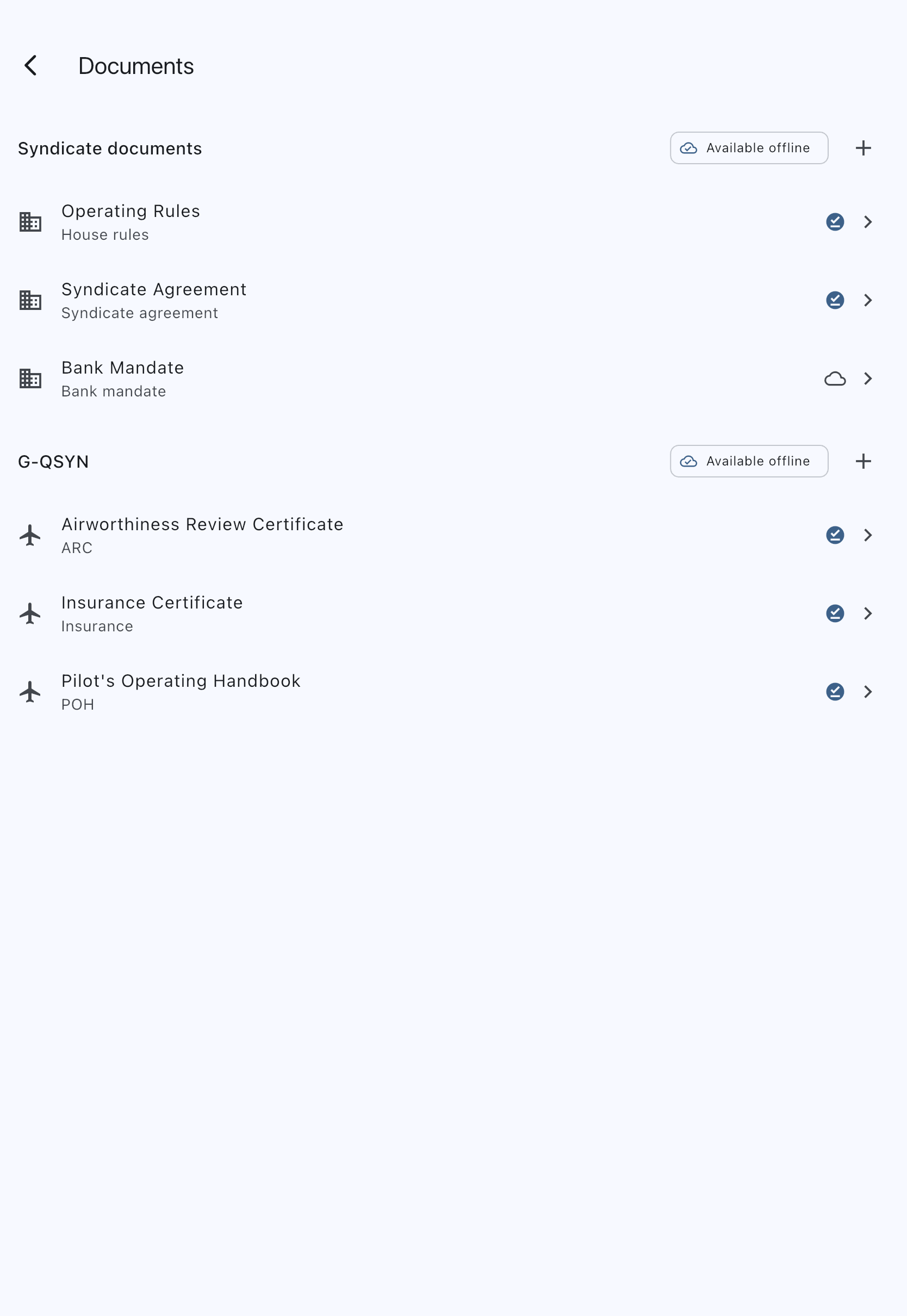 Syndicate section showing three uploaded documents: agreement, house rules, mandate