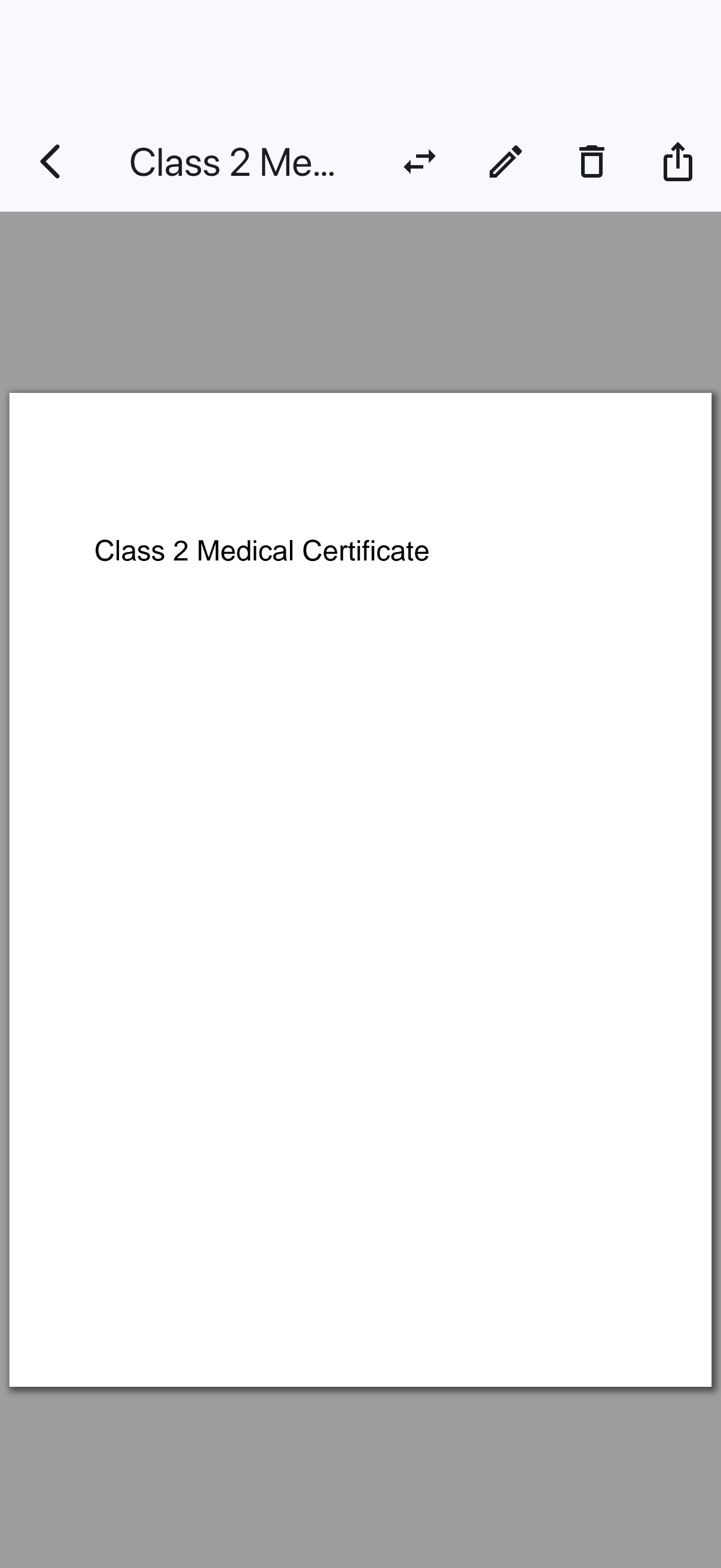 The My documents Medical tile and the medical open in the document viewer, with Delete on the toolbar